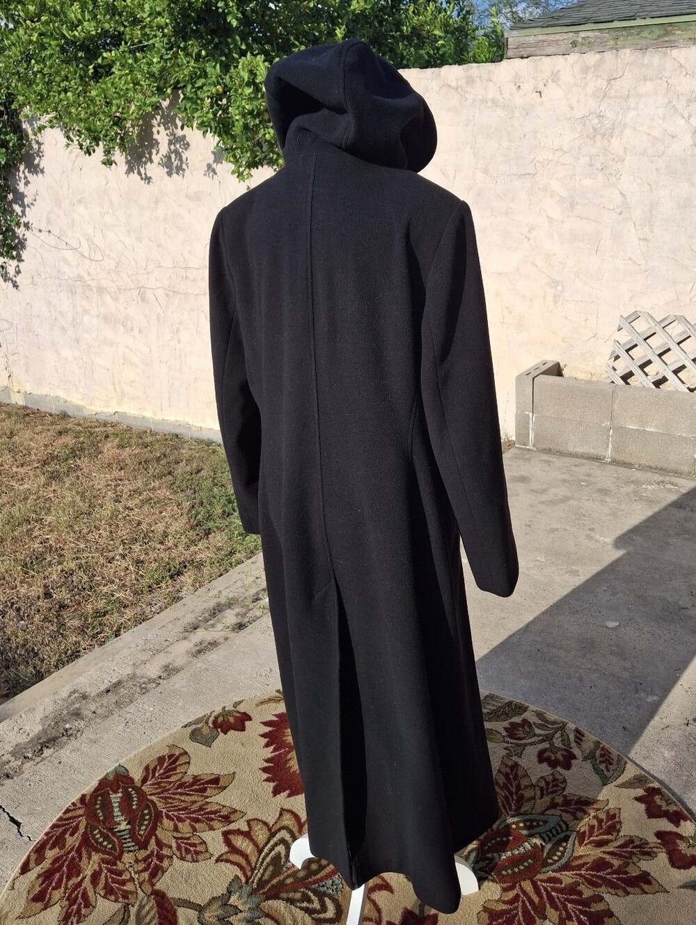 Anne Klein Black Hooded Double-Breasted 100% Wool Long Coat Women Size 16 - Picture 7 of 16